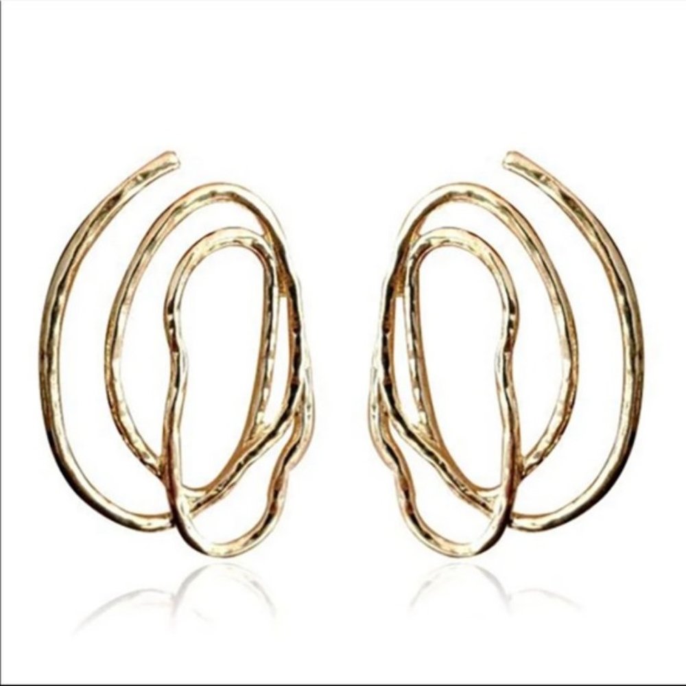 〽️“Maze” gold abstract wire earrings 〽️ - Picture 2 of 4